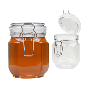 Vente en gros clair Préserver la saveur 25oz 740ml PET hermétique sans BPA anneau d'étanchéité Flip Top hexagone Linden pot d'emballage de miel - Product Image 1