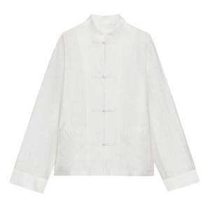 Camicetta da donna personalizzata 2026 in raso semplice <span class=keywords><strong>con</strong></span> bottoni tradizionali cinesi a <span class=keywords><strong>nodo</strong></span>, versatile top effetto seta per l'ufficio, OEM da fabbrica cinese - Product Image 4