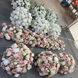 D-FB246 ลูกบอลดอกไม้สีขาวสำหรับงานแต่งงาน ขายดี ลูกบอลดอกไม้สีชมพูประดิษฐ์ ของตกแต่งงานหรูหรา ลูกบอลดอกไม้ผ้าไหมสำหรับตกแต่งงานอีเว้นท์ - Product Image 1