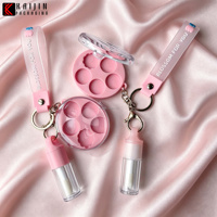 Ensemble d'emballages cosmétiques miniatures roses : tube de brillant à lèvres vide 4 ml, étui de palette de fards à paupières 5 g, cordon en silicone pour conteneur de maquillage DIY
