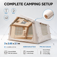 Tente de camping gonflable robuste en PVC avec colonnes d'air, toile Oxford 420D, couleur sable chaud, porte en U, double hublot, installation rapide