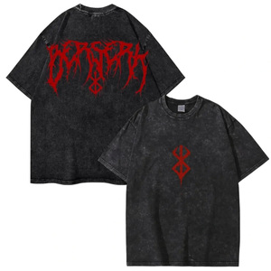 เสื้อยืดโอเวอร์ไซส์ของผู้ชายผ้าฝ้าย100% โอเวอร์ไซส์ซักกรดแบบวินเทจผ้าคอตตอนลดไหล่พิมพ์ลายถนน - Product Image 4