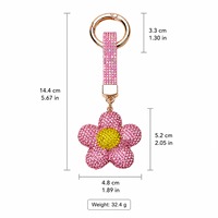 Porte-clés Fleur Entièrement Strassée en Cristal, Anneau de Clés Scintillant, Breloque de Sac, Pendentif pour Femmes, Sac à Main, Sac à Dos, Porte-monnaie, Clés de Voiture