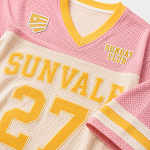 Camiseta deportiva de fútbol para mujer, estilo oversized, con bloques de color, de malla transpirable, manga corta, informal, para aficionadas, estilo streetwear - Product Image 5