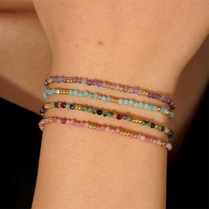 Vintage Charm Gold Plated Stainless Steel Beads Crystal Beaded Chain Bracelets for Women Party - Product Image 1