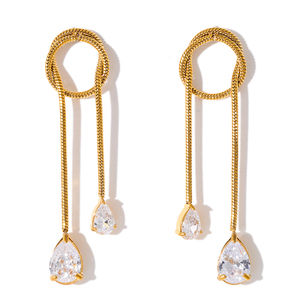 Mchic 2286 Fashion Jewelry Cubic Zirconia <strong>Chain</strong> Drop Dangle Earrings <strong>Stainless</strong> <strong>Steel</strong> 45MM Twisted Earrings for Women - Product Image 1