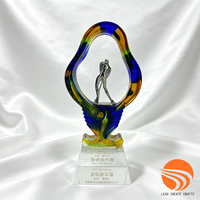 Trophée de golf personnalisé en Liuli fait main, imprimé UV, statue de golfeur gravée, base en cristal, récompense pour tournoi de golf d'entreprise