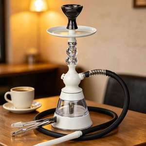 White Glass <b>Hookah</b> Modern Shisha <b>Pipe</b> with Black Bowl Transparent Base Hose Tool Set for Lounge Use - Product Image 6