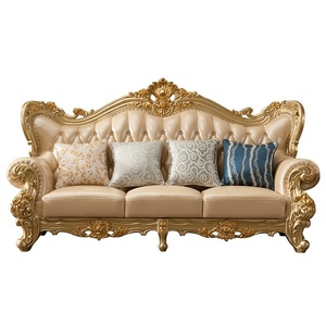 Ensemble de canapés en cuir véritable de style européen 123, design à bandes droites, garnissage en éponge haute densité, sculpté, première couche, pour salon - Product Image 5