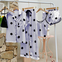Pyjama à pois à manches courtes pour femme, manteau, écharpe, short, ensemble famille, doux, soyeux, soie, ensemble confortable