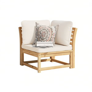 Solid Acacia <b>Wood</b> Garden <b>Sofa</b> Cream White One Seat Modular Outdoor Furniture - Product Image 1