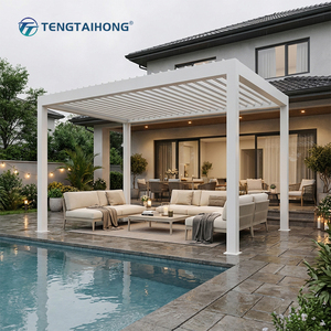 Kit de pergola bioclimatique motorisée rétractable à lames orientables en aluminium avec revêtement en poudre, éclairage LED, imperméable, résistant au vent, gazebo de <span class=keywords><strong>jardin</strong></span> - Product Image 2