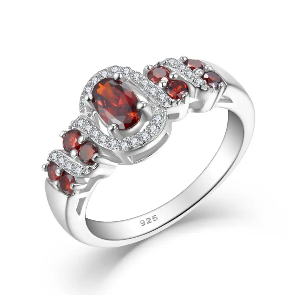 YH JEWELLERY Wholesale 925 Sterling Silver Oval Garnet Red Gemstone Statement Ring Zircon Fashion Party Banquet Jewelry