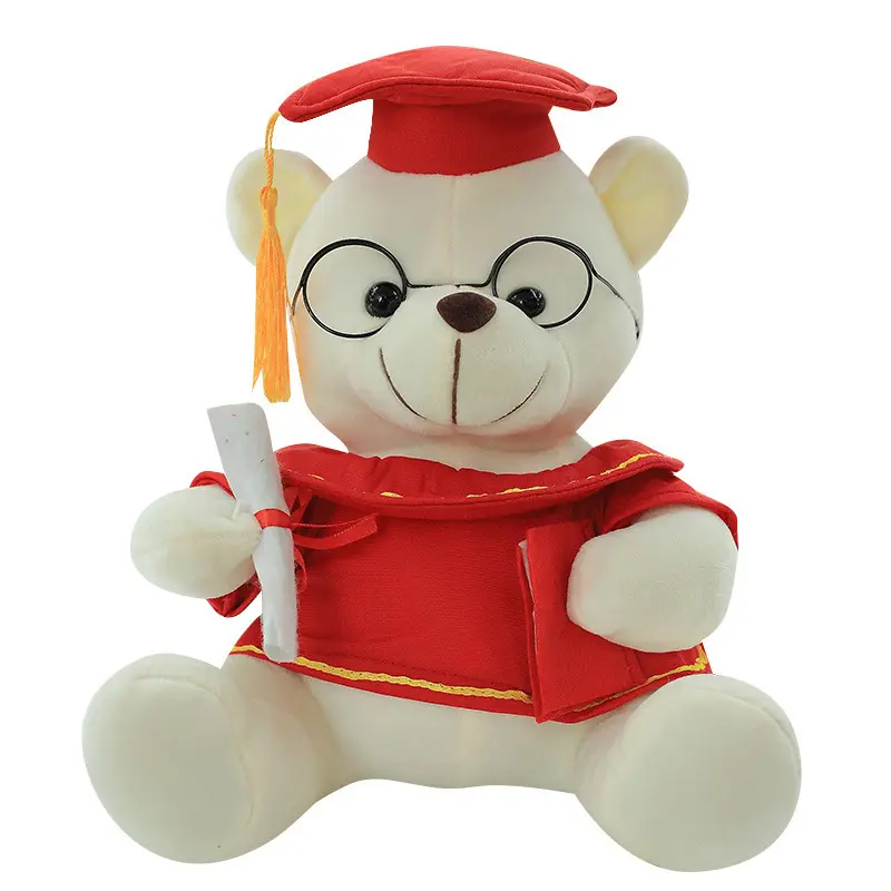 Custom White Graduation Teddy Bear in Red Cap and Gowns Gift for Graduates