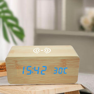 2024 nuevo reloj <span class=keywords><strong>despertador</strong></span> de mesa LED <span class=keywords><strong>Virtual</strong></span> con cargador inalámbrico de madera especial electrónico multifunción de lujo - Product Image 2