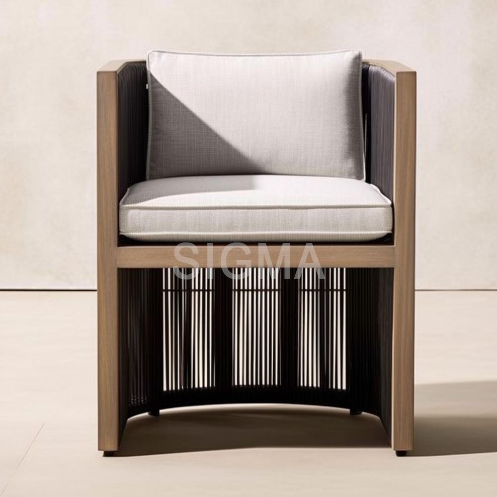 Modern Hotel Outdoor Lounge Set Rope Sofa Ottoman Weaving Teak Wood Outdoor Furniture