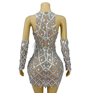 Novance Y4641 <span class=keywords><strong>vestiti</strong></span> da <span class=keywords><strong>donna</strong></span> Shopping Online Sexy abiti da Club con piume elegante abito da Cocktail bianco con maniche lunghe - Product Image 3