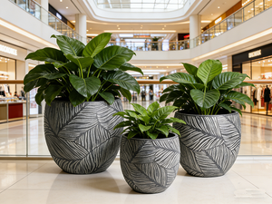 Grands pots de plantes d'<span class=keywords><strong>extérieur</strong></span> et d'intérieur avec drainage, jardinières texturées en faux pierre grise pour la décoration de véranda - Product Image 6