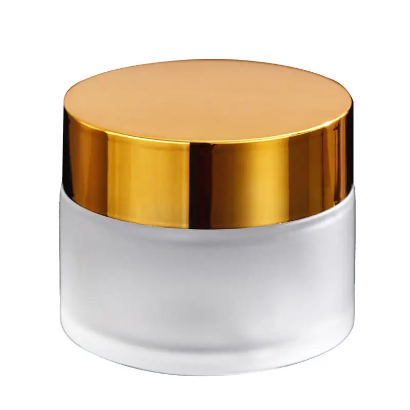 Luxury Skincare Body Packaging Empty Container 5ml 10ml 15ml 30ml 60ml White Frosted Cosmetic Glass Cream Jar with Golden Lid