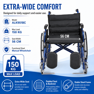 Fauteuil roulant manuel en acier robuste pour patients obèses avec roues larges et capacité de 120 kg pour une utilisation à l'hôpital et à domicile - Product Image 6