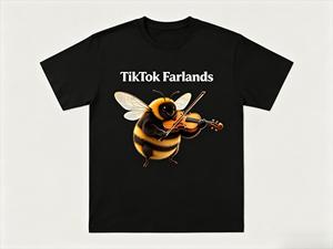 T-shirt noir TikTok Farlands avec l'icônique motif du meme « violin bee ». - Product Image 1