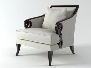 Tabouret de canapé haut de gamme léger, chaise d'accent unique dans la salle de réception de l'hôtel fauteuil en <span class=keywords><strong>bois</strong></span> massif en tissu blanc - Product Image 5
