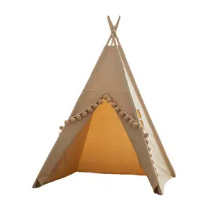 Children's Tent Indian Indoor Beige Boy Girl Princess Style Playhouse Baby Dollhouse Tent Cotton Canvas Teepee