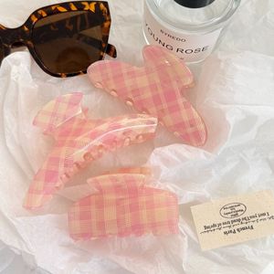 BELLEWORLD Custom Logo <strong>Girlish</strong> Pink Plaid Acetate Hair Claw Clips Minimalist Women Bun Hair Accessories Wholesale - Product Image 1