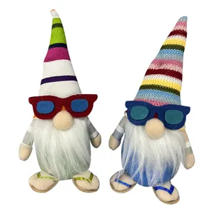 Wholesales Plush Gnome Summer Holiday Decoration Stuffed Dolls Cute Beach Party Tomte Dwarf Gnome With Sunglasses