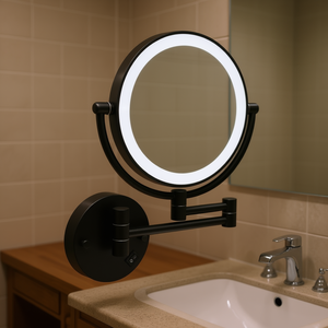 กระจกแต่งหน้าติดผนังทรงกลมแบบ LED รุ่นใหม่ พร้อมกระจกขยายสองด้าน สำหรับใช้ในบ้าน - Product Image 2