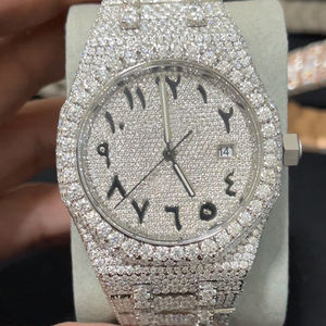 Montres automatiques en acier inoxydable avec cadran rond personnalisé, serties de diamants, style hip-hop, sans taxe, avec moissanite, pour le Moyen-Orient - Product Image 1