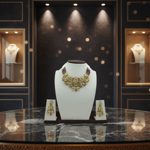 Traditional 925 Silver Multicolor <b>Beaded</b> Choker Necklace <b>Set</b> Kundan Work Hanging Matching Earrings Antique Ethnic Jewelry - Product Image 4