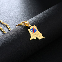 Collier pendentif carte du DRC en acier inoxydable plaqué or 18 carats, style classique avec chaîne émaillée