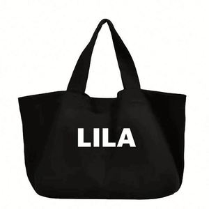 Bolsa de Compras de Lona de Algodón Estampada de Alta Calidad LILA, Bolsa Tote Plegable Reutilizable para Uso Diario - Product Image 2