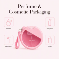 Botol Semprot Kartu Bulat Pink 20 mL PETG dengan Gantungan Kunci dan Tali Pergelangan Tangan untuk Kemasan Cairan Parfum Kosmetik