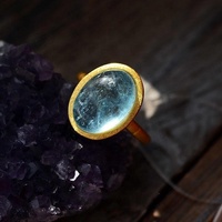 2023 cuivre plaqué or véritable 18 carats avec bague aigue-marine naturelle en pierre de Dieu bénissant l'esprit