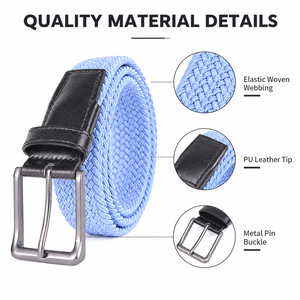 Cinturón Elástico Trenzado Personalizado con Punta de Cuero PU, Ajustable, Sin Agujeros, Cinturón Casual de Golf para Hombre y <span class=keywords><strong>Mujer</strong></span> - Product Image 3