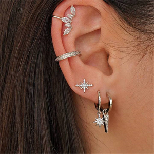 ROXI Fashion S925 Argent Sterling Style Ins Simple Couronne Diamant Œil de Cheval Clip d'Oreille Boucle d'Oreille - Product Image 6