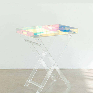 Table d'appoint moderne en acrylique transparent avec accents colorés pour la décoration intérieure, étagère autoportante, surface polie, personnalisable - Product Image 3