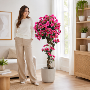 Arbre d'azalée <span class=keywords><strong>en</strong></span> soie artificielle 150 cm, toucher réel, résistant aux UV, écologique, ignifuge, plante fleurie artificielle, fleurs rose vif - Product Image 5