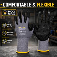 12 paires de gants de travail de sécurité LOCCEF en nitrile micro-mousse, paume enduite, nylon léger, durables, avec grip à pois, gants industriels