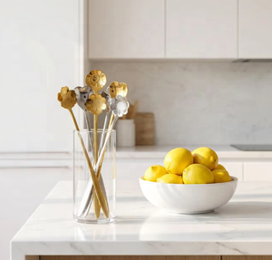 Cuillère à mélanger en acier inoxydable pour mariage, design moderne et minimaliste, à long manche, en forme de cœur, motif fleur de cerisier, rose, <span class=keywords><strong>cosmos</strong></span> - Product Image 1