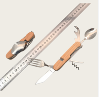 Couteaux de poche en gros 5 en 1 Couteau de survie multifonctionnel Couteau pliant en bois avec cuillère et fourchette
