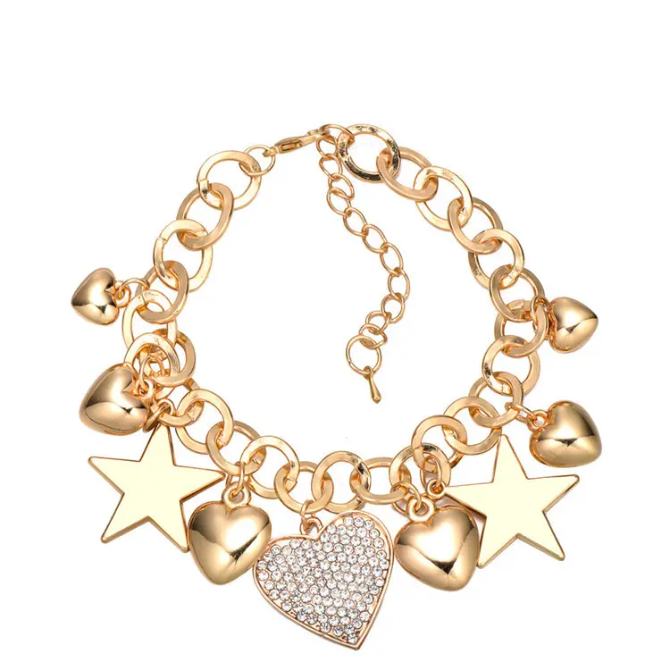 Yeni stil moda altın zincir bileklik Rhinestones kalp bilezik yıldız charm bilezik ZS01