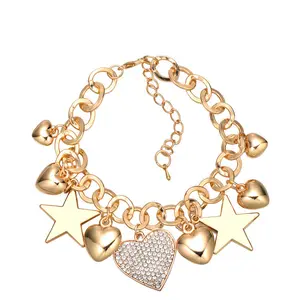 New style Fashion gold chain bracelets Rhinestones heart bracelet Star charm bracelet ZS01