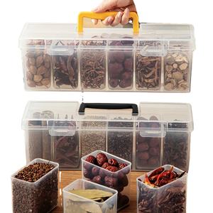 6 Grids Sealed Plastic <b>Storage</b> <b>Box</b> With Handle Portable Large Capacity Spice <b>Storage</b> Container Clear Kitchen Organizer - Product Image 1