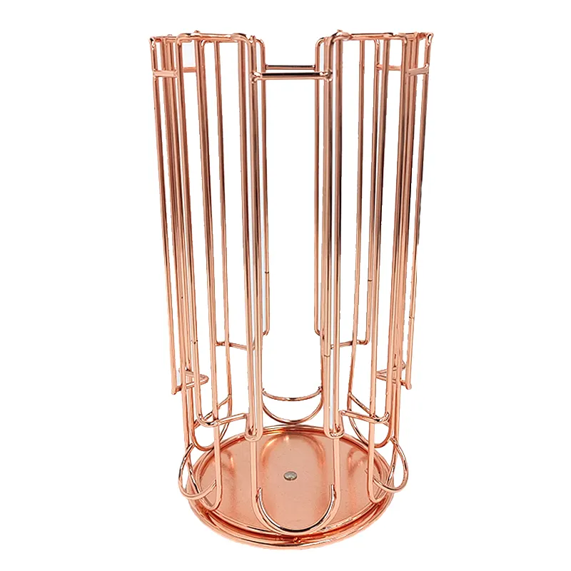 Rose Gold-Tone Metal Rotating Coffee Pod Carousel Organizer Stand Holds 36 K cups Capsules