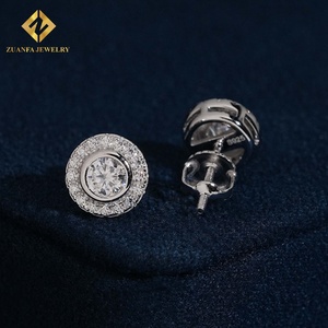 Classic Halo‑Style Round <b>Stud</b> Earrings S925 <b>Silver</b> Moissanite Luxury Wedding Party for Women - Product Image 3