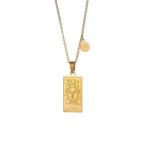Luxe trendy roestvrijstalen schakelketting verguld met dubbele zijde astrologie 12 dierenriemtekens tarot roestvrijstalen bedelketting - Product Image 2