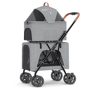 <span class=keywords><strong>Poussette</strong></span> Portable à <span class=keywords><strong>Double</strong></span> Pont pour Animaux de Compagnie Conception Pliante Amovible pour Petits Animaux pour Voyage en Plein Air avec Caractéristique de Séparation de Chien Chat - Product Image 1